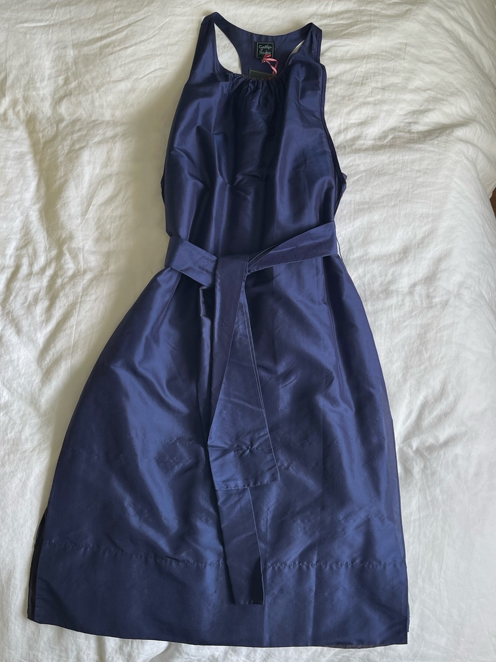 Cynthia Rowley Navy Silk Sleeveless Belted Mini Dress with Pockets